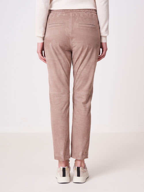 Suede leather pants with elastic waist