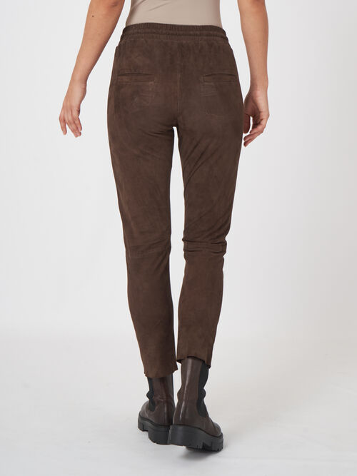 Suede leather pants with elastic waist