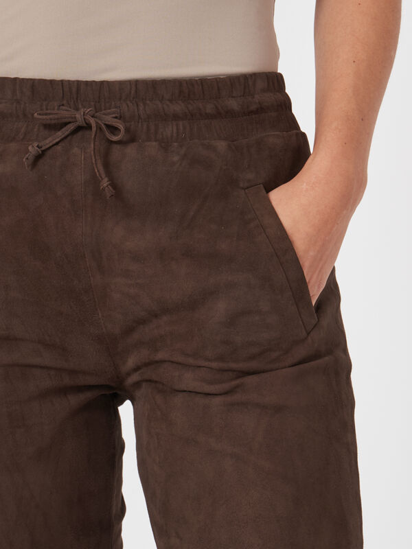 Suede leather pants with elastic waist image number 7