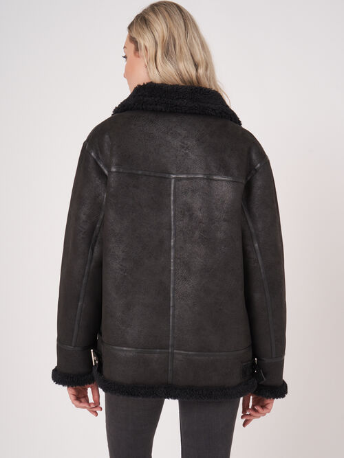 Reversible faux shearling biker jacket