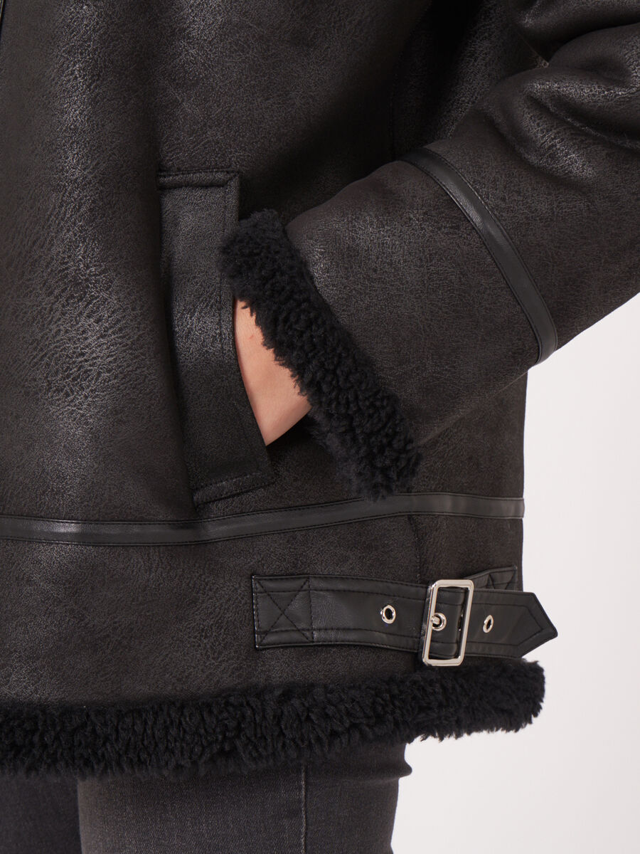 Blouson biker en faux shearling image number 2