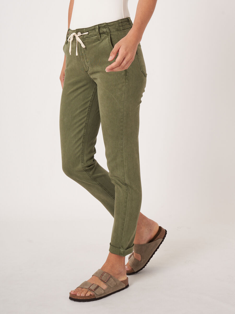 Cotton blend pants with drawstring and rolled-up hem image number 0