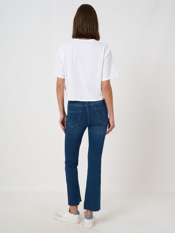Bootcut denim pants with frayed hem image number 3