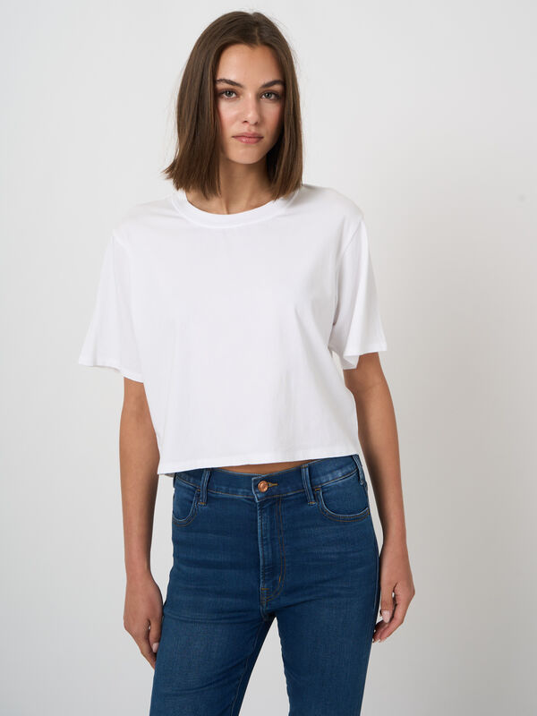 Bootcut denim pants with frayed hem image number 4