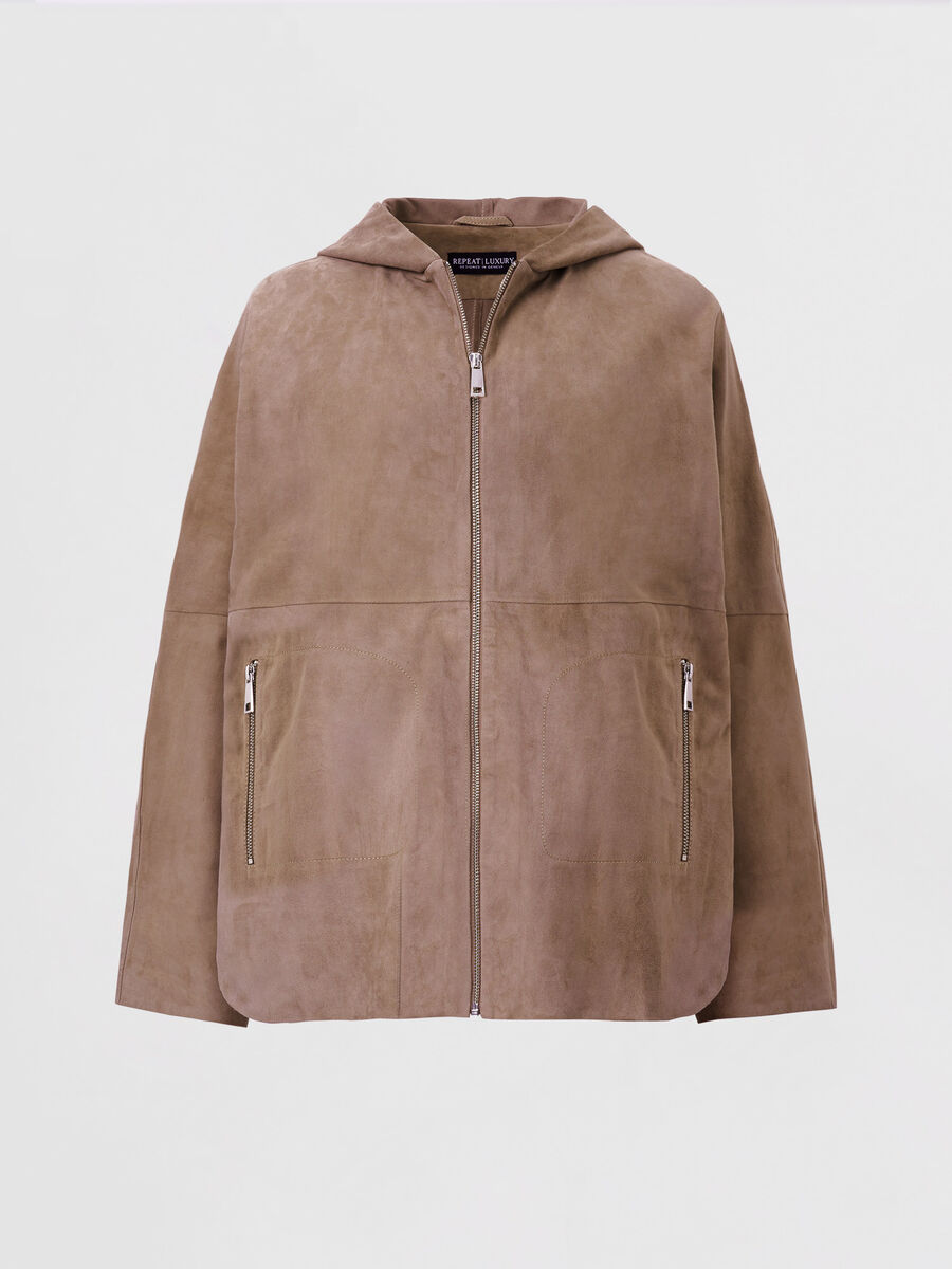Wildlederjacke mit Kapuze und geschlitzten Ärmeln image number 0