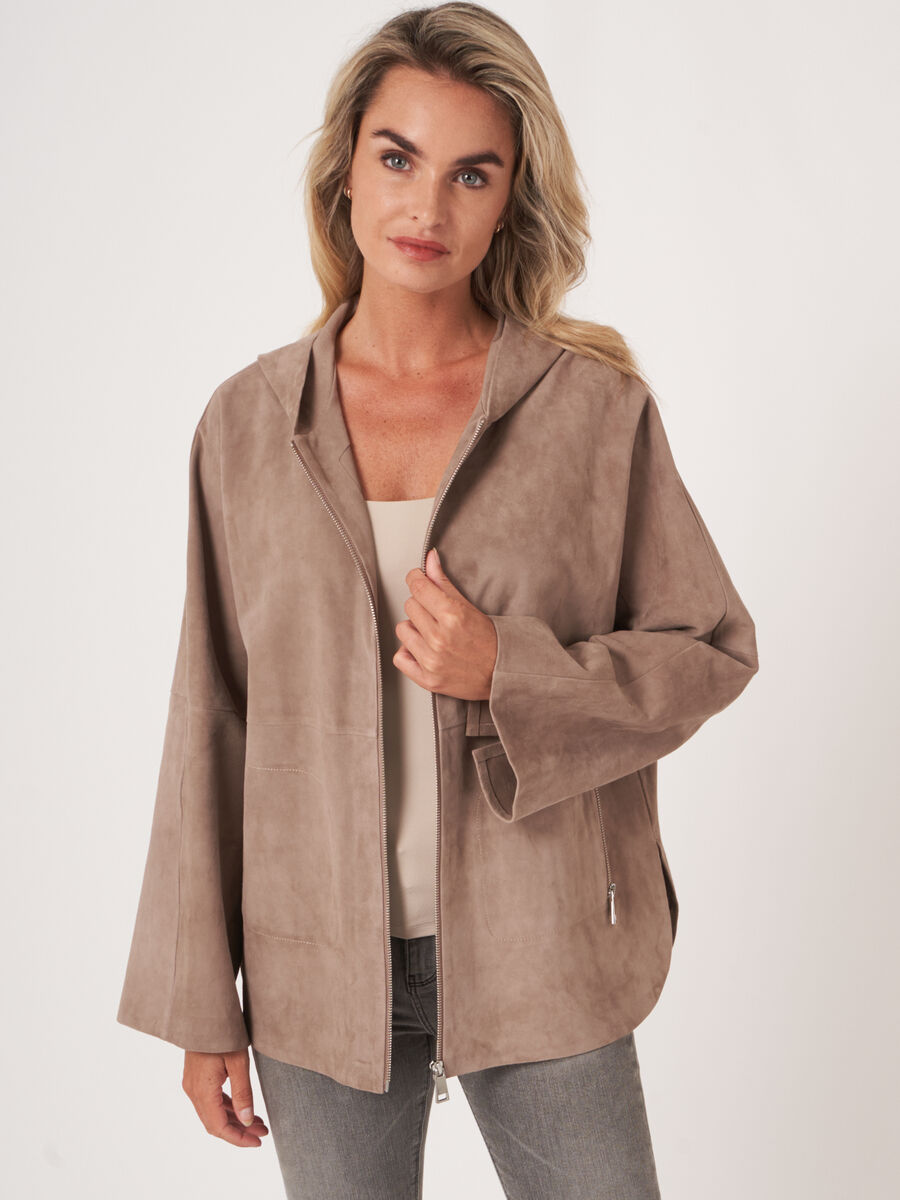 Suede jacket with hood and slit sleeves image number 2