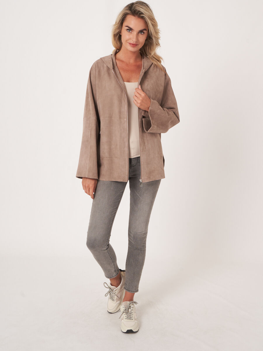 Suede jacket with hood and slit sleeves image number 7