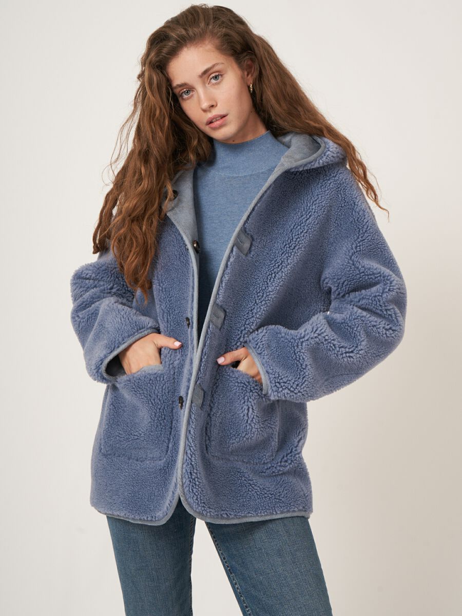 Teddy wool reversible coat with buttons and hood image number 0