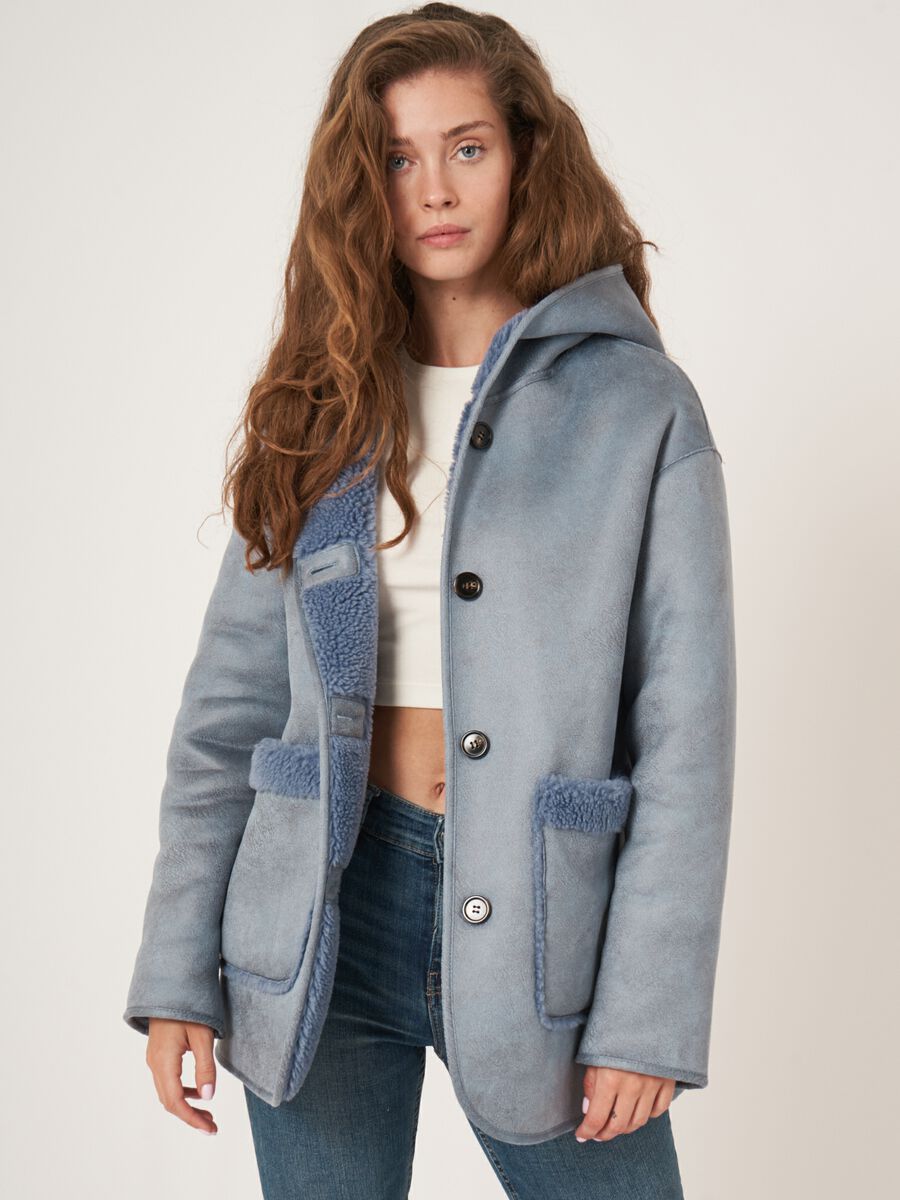 Teddy wool reversible coat with buttons and hood image number 4