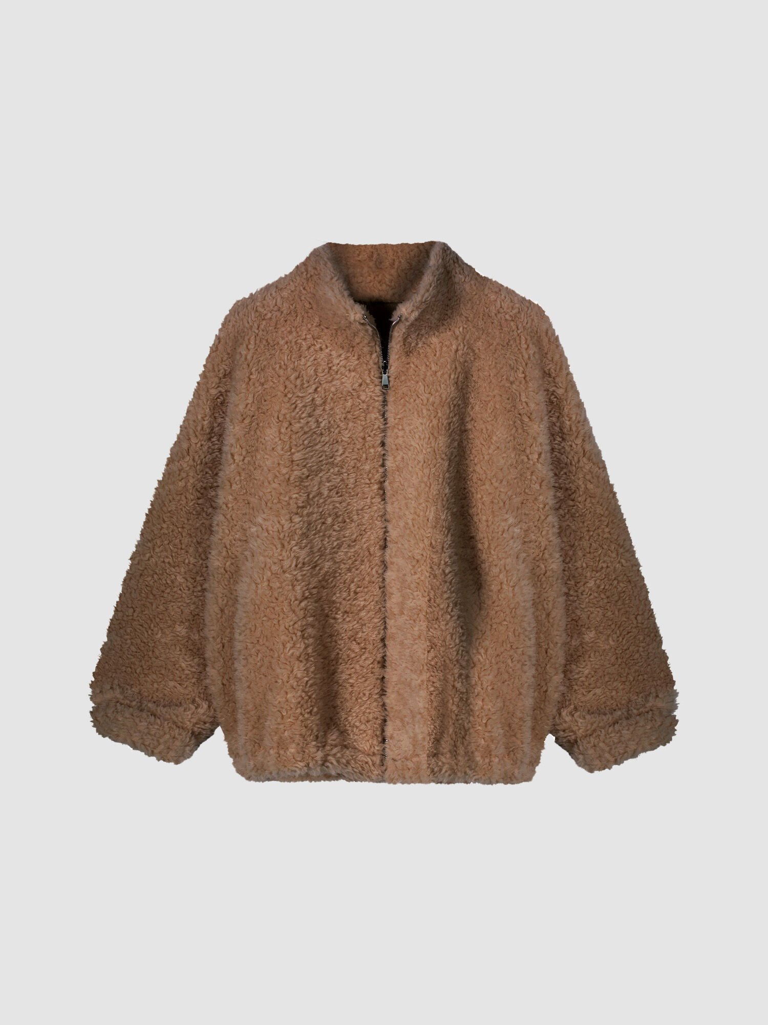 REPEAT cashmere Omkeerbare jas van teddy wol met dubbele rits
