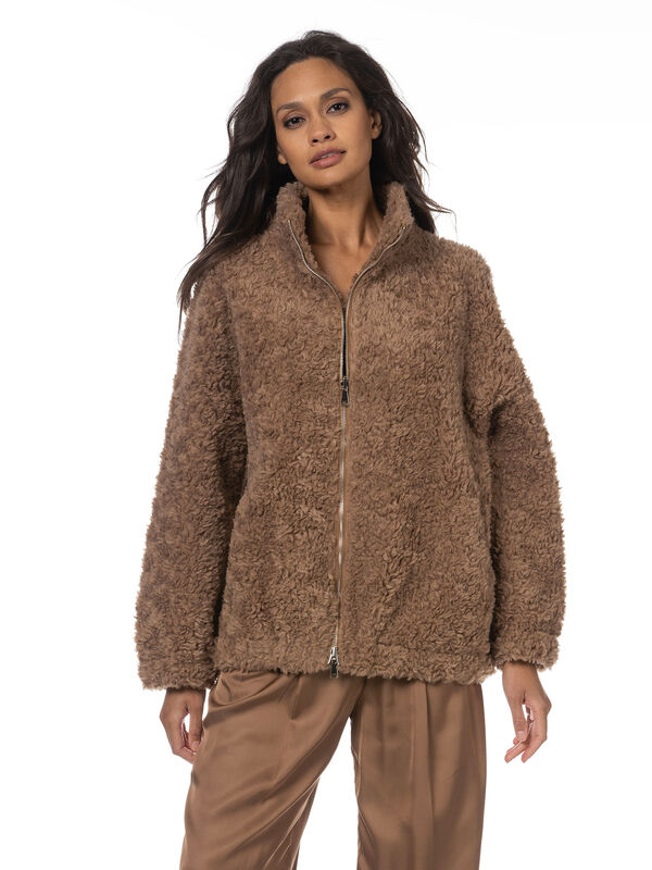 Omkeerbare jas van teddy wol met dubbele rits image number 2