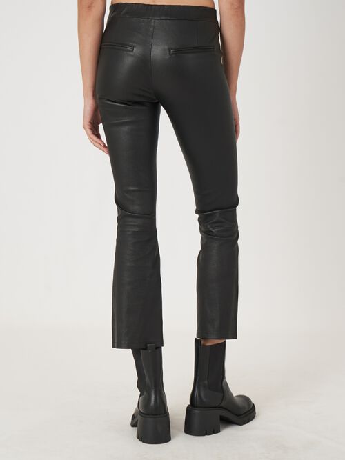 Korte bootcut leren broek