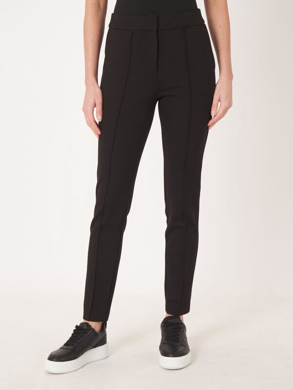 Ponte Knit Skinny Trouser with Front Button & Zipper Closure