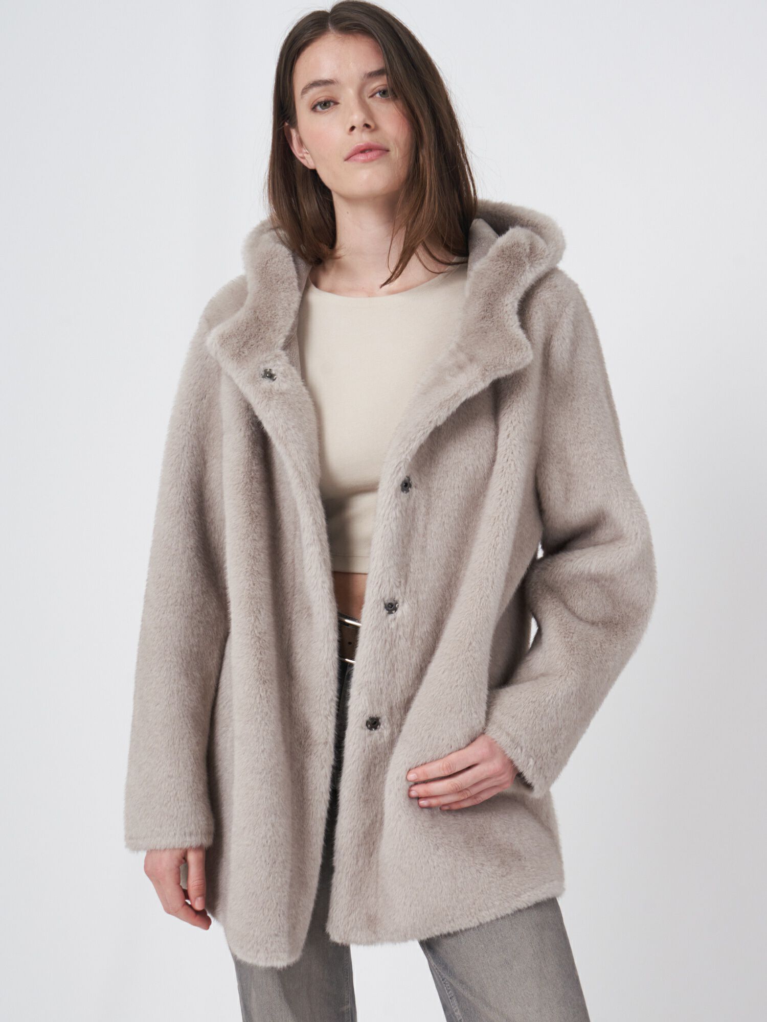 Omkeerbare faux fur jas met capuchon