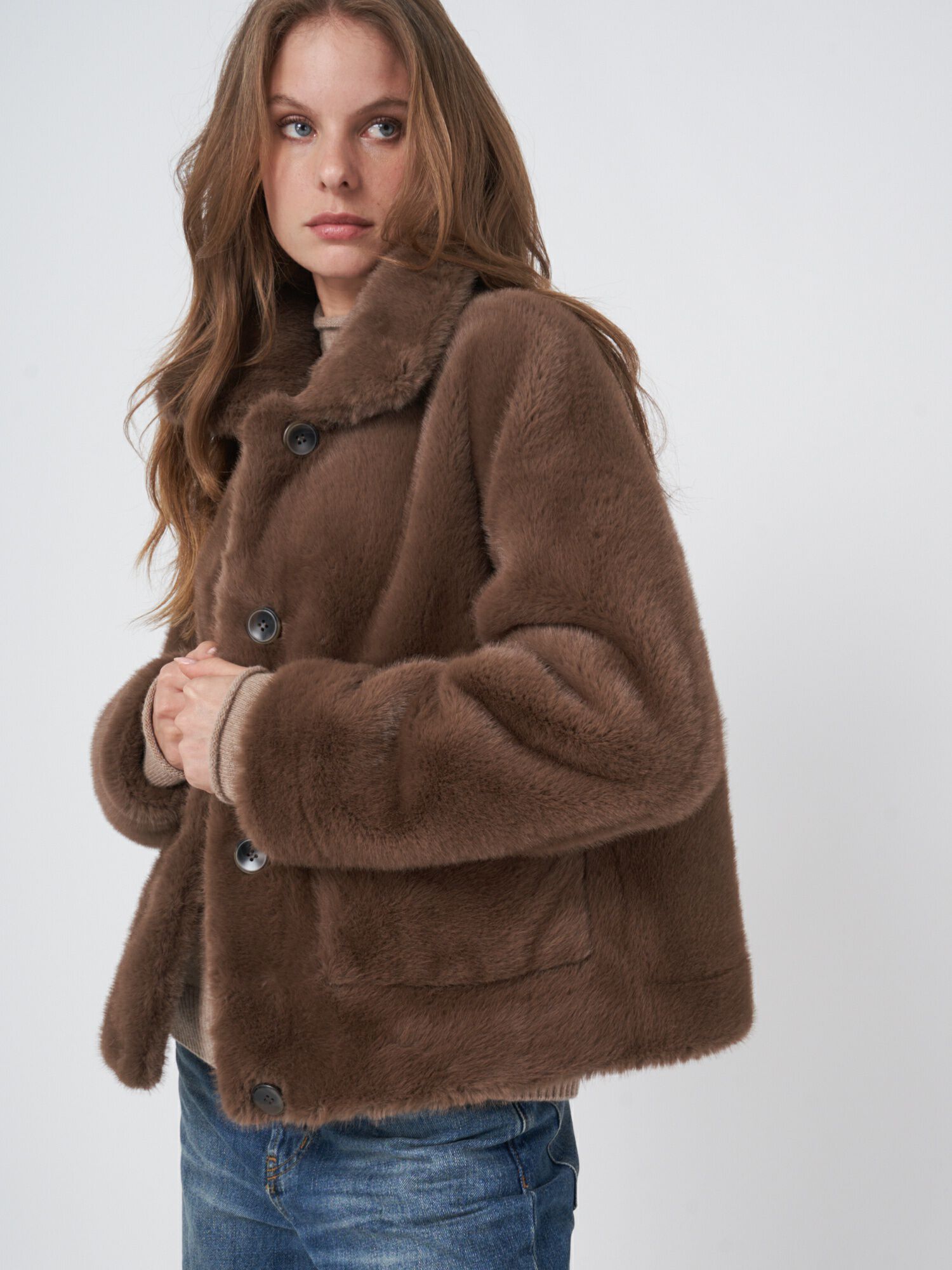 Women's Short reversible faux fur coat | REPEAT cashmere