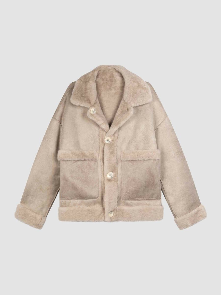 Korte omkeerbare faux fur jas image number 2