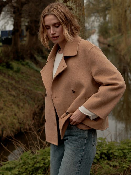 Cropped wool blend trench coat