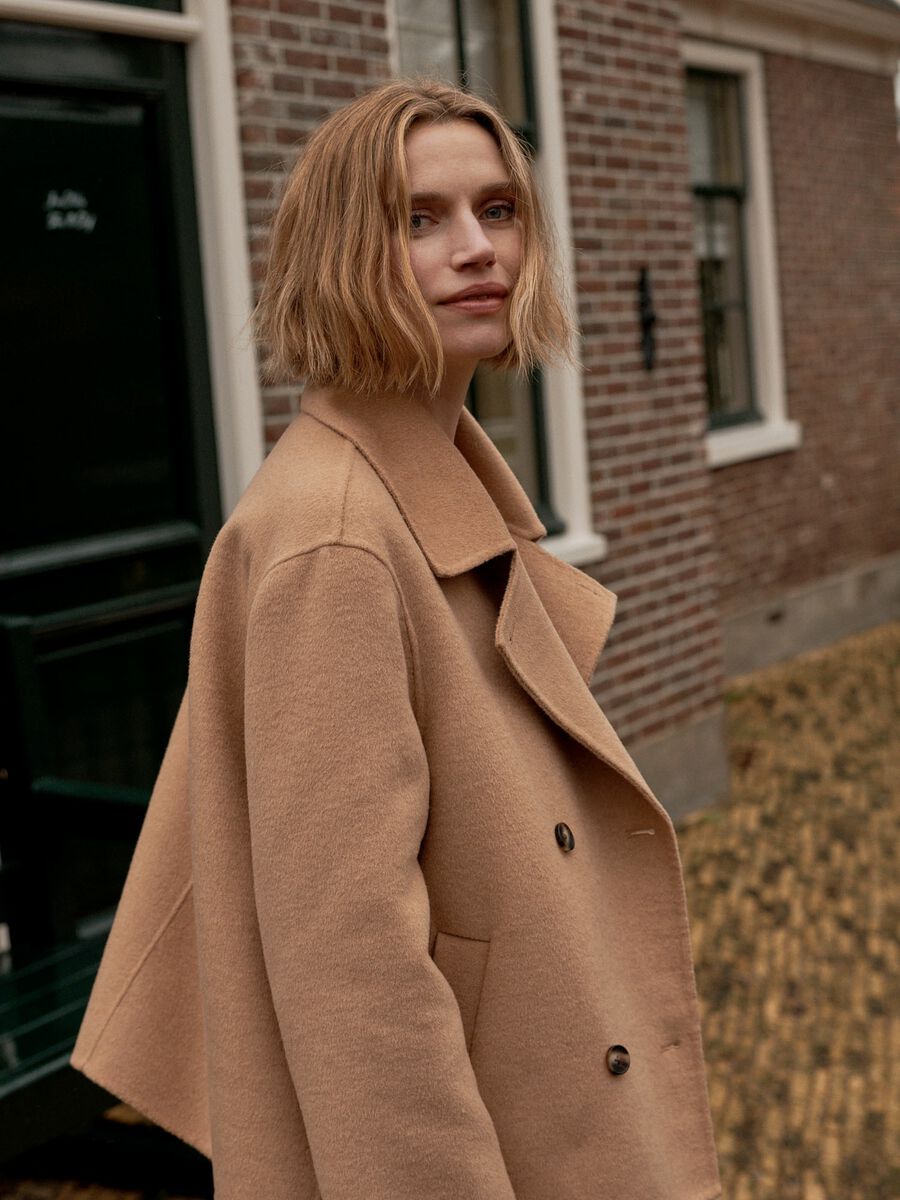 Cropped wool blend trench coat image number 1