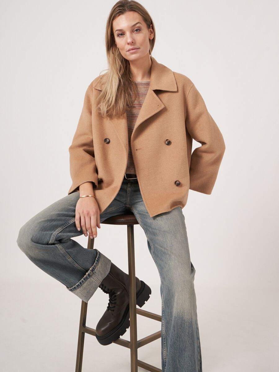 Cropped wool blend trench coat image number 6