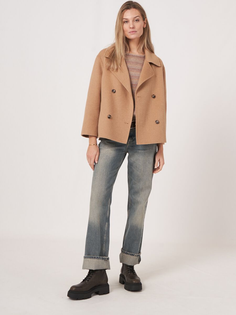 Cropped wool blend trench coat image number 7