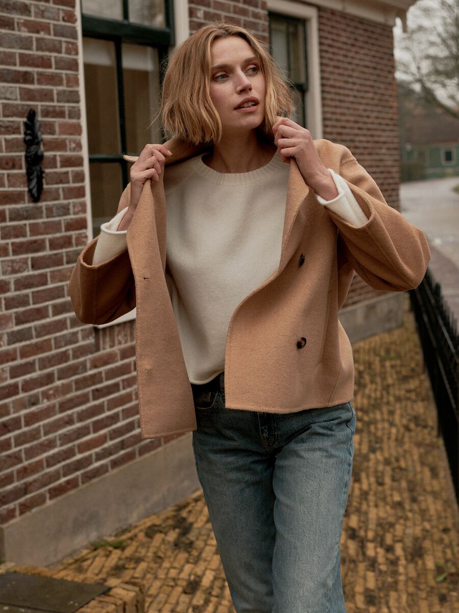 Cropped wool blend trench coat image number 8