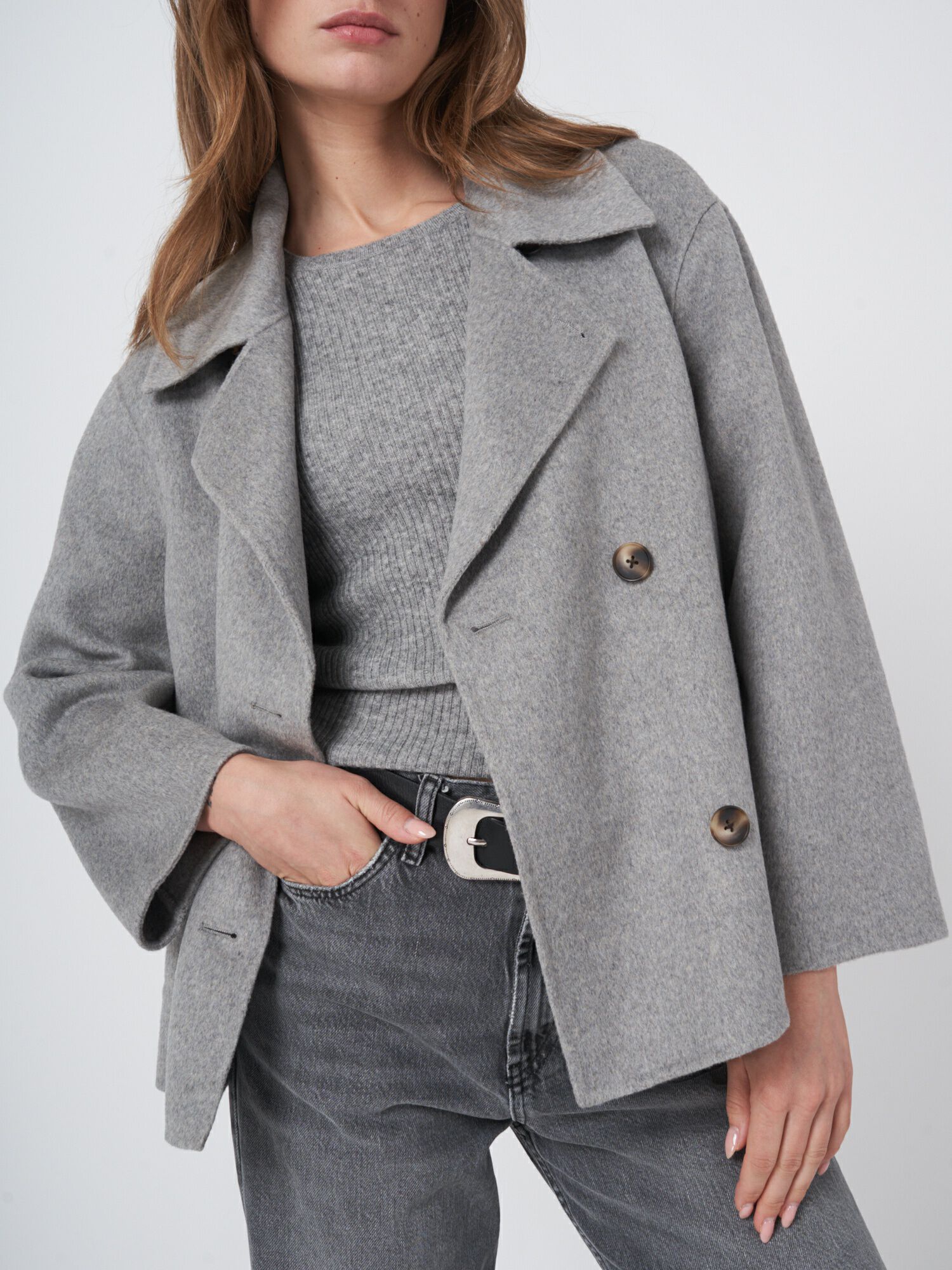 Cropped wool blend trench coat