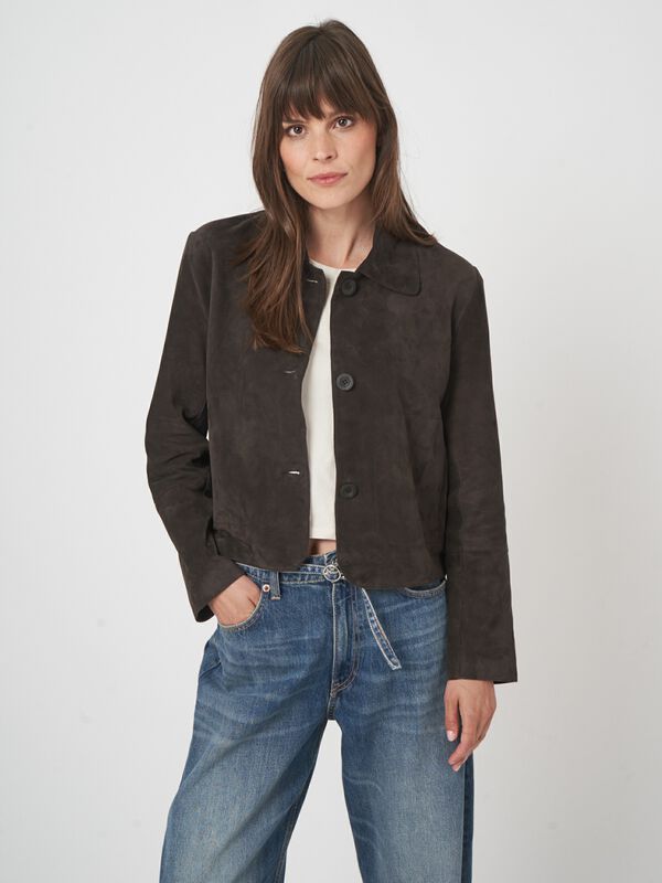 Women's suede cropped jacket with shirt collar image number 0