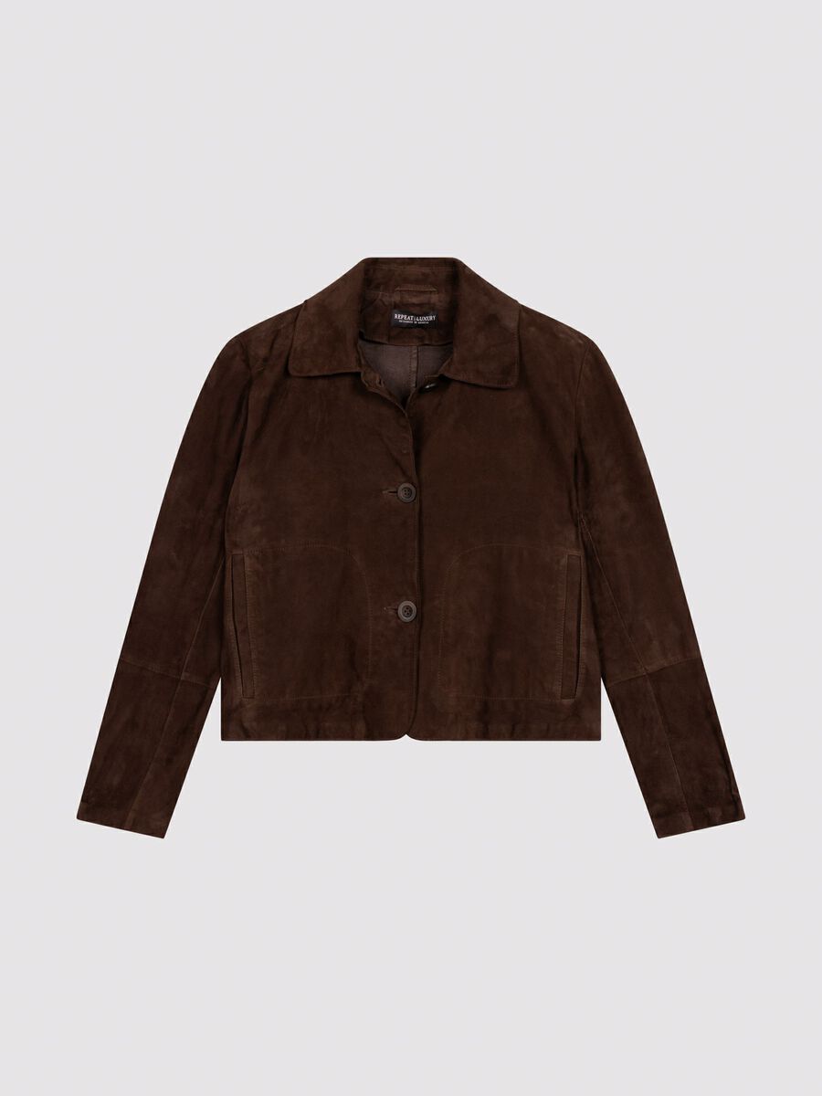 Women's suede cropped jacket with shirt collar image number 0