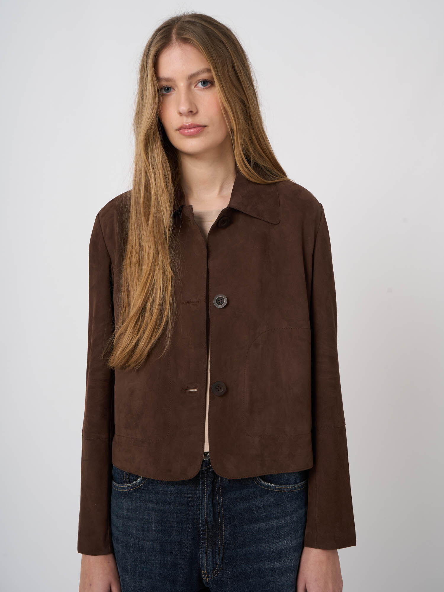 ジャケット・アウター HUGO Goat Leather Short Sleeve Shirt M48 Soft Goat Suede Shirt Jacket | REPEAT cashmere