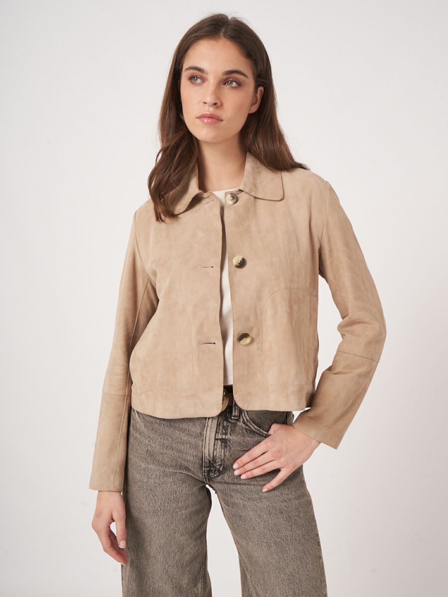 Wildlederjacke mit Knöpfen mit Hemdkragen image number 0