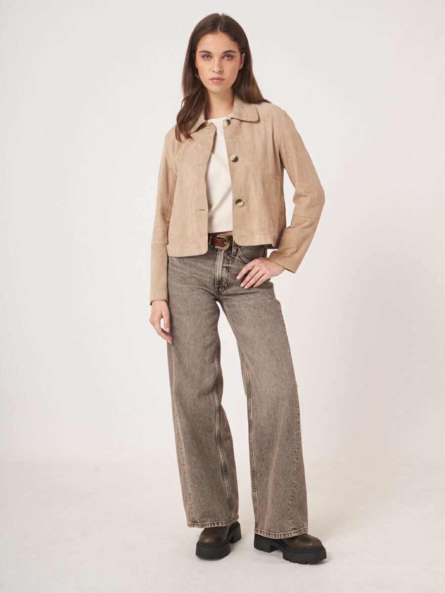 Veste courte femme en daim &mdash; col chemise & style repeat image number 5