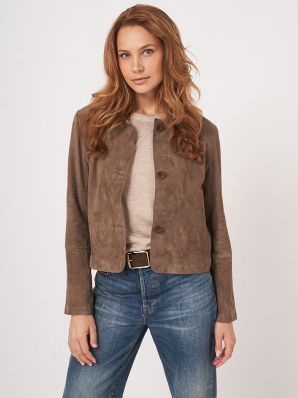 Boxy suède damesjas met knopen en zakken image number 1