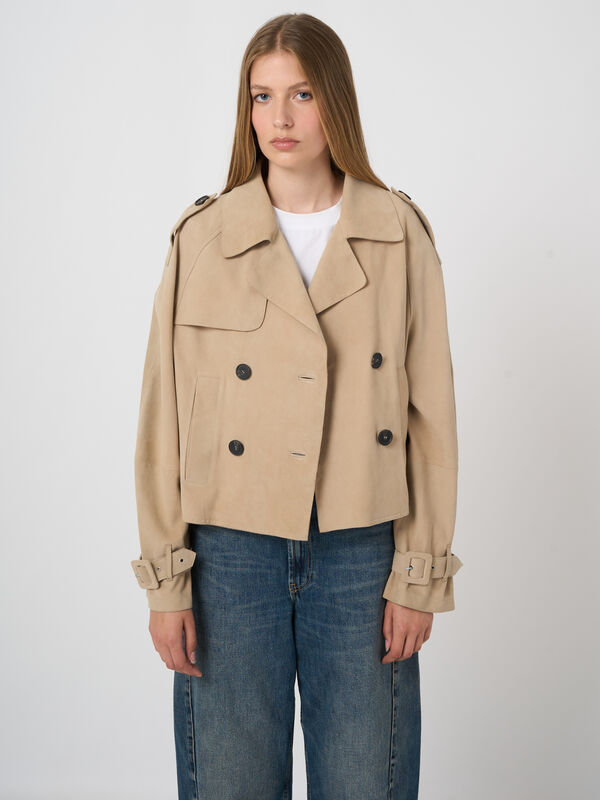 Cropped suede trench jacket image number 0