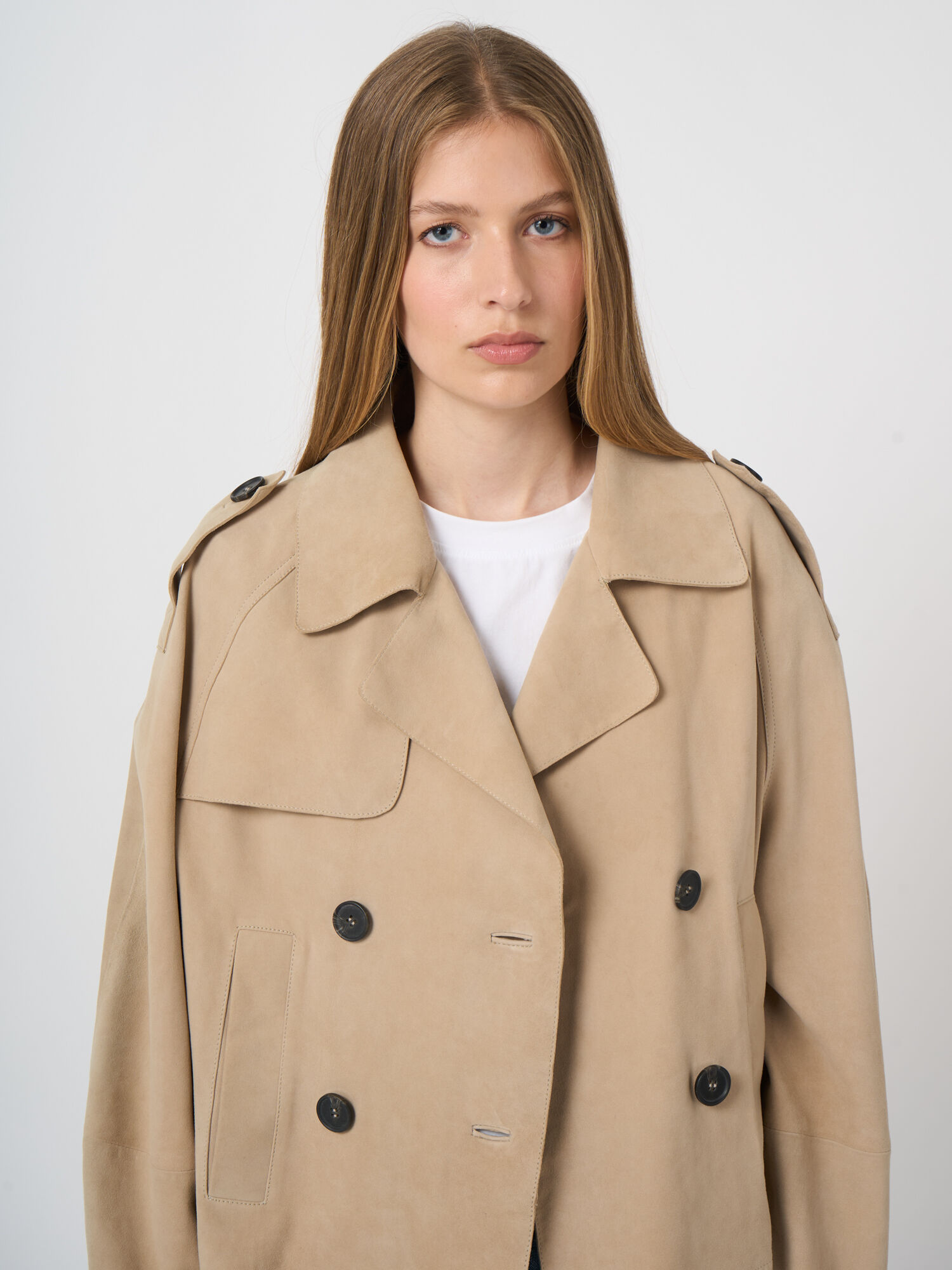 Cropped Suede Trench Jacket | REPEAT cashmere
