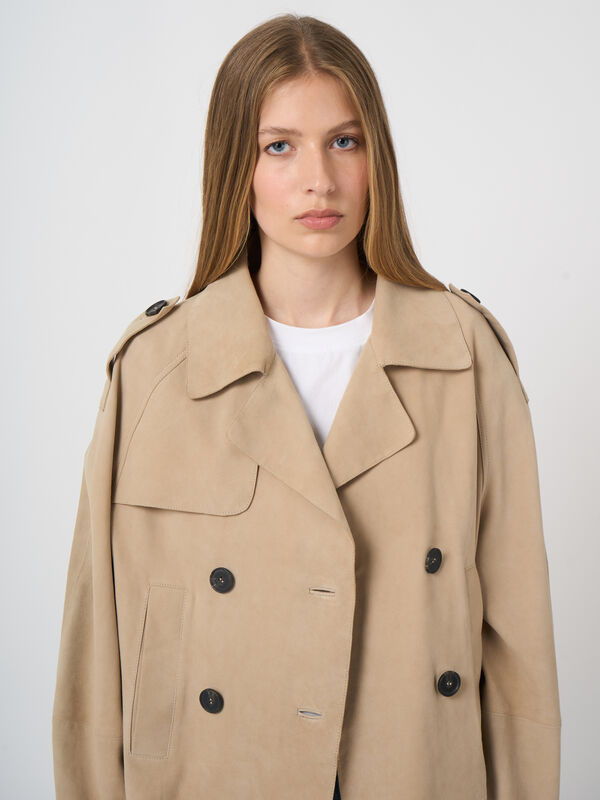 Cropped suede trench jacket image number 1