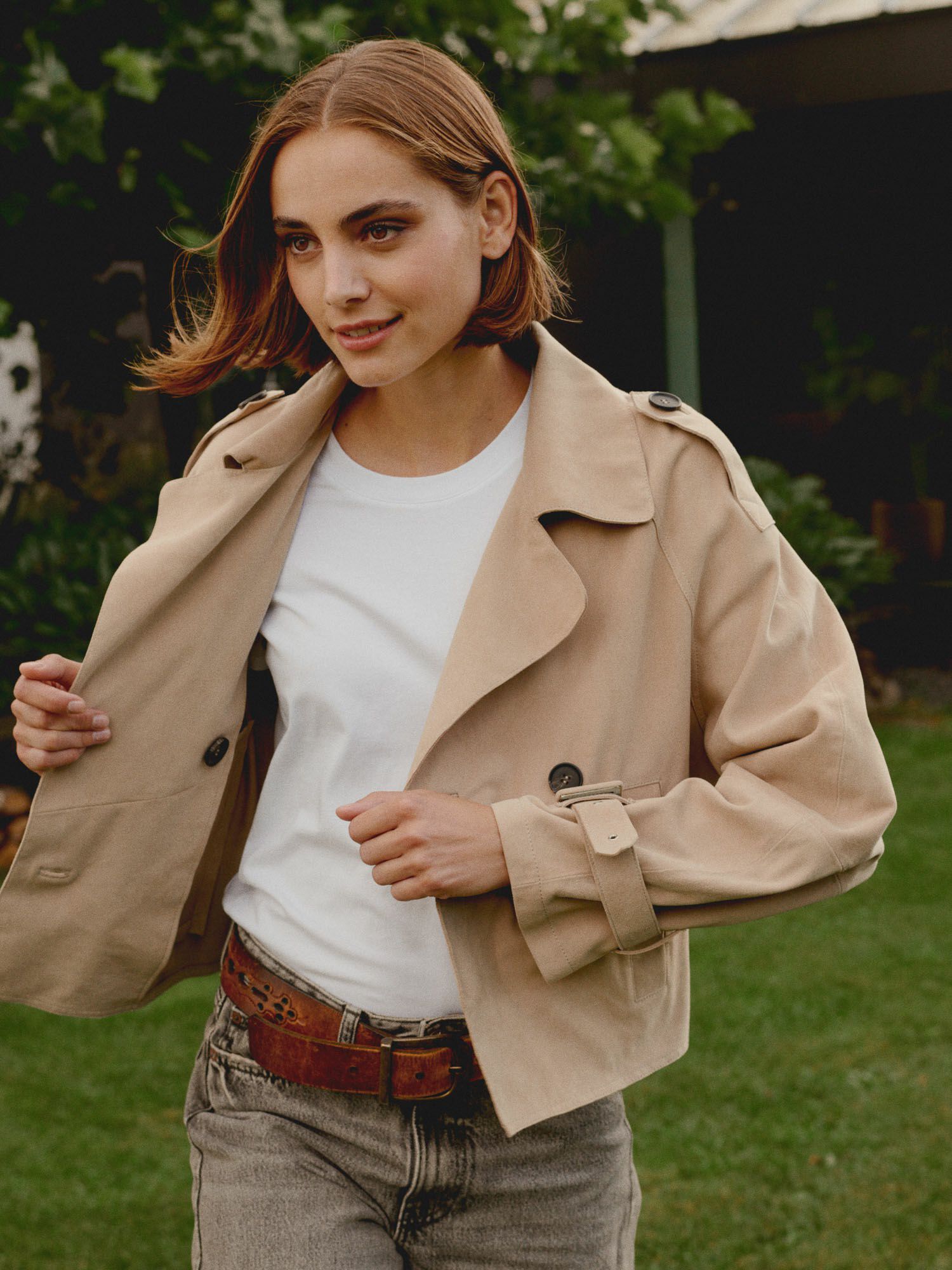 ジャケット・アウター laubeblanc Cropped Suede Trench Coat Cropped Suede Trench Coat – L'AUBE BLANC