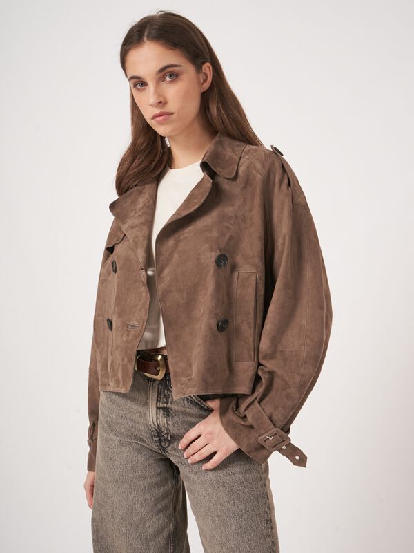 Kort trench jasje in suède image number 0