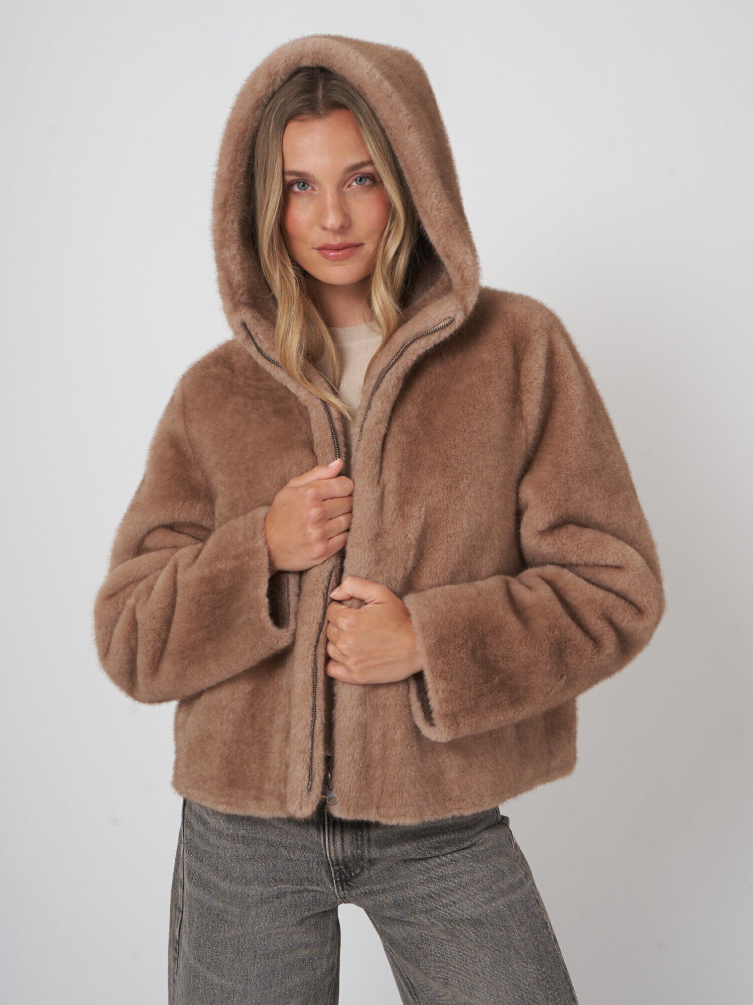 Reversible Faux Mink Hooded Jacket | REPEAT cashmere