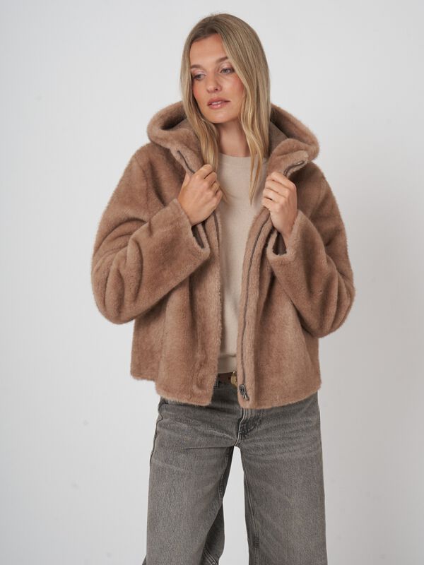 Reversible faux mink jacket with hood image number 2