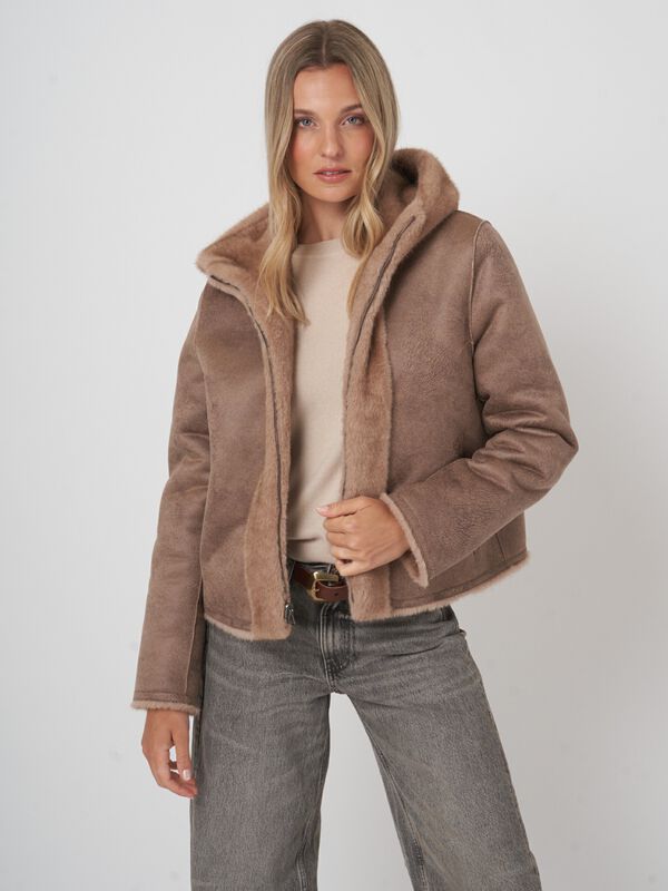 Reversible faux mink jacket with hood image number 3