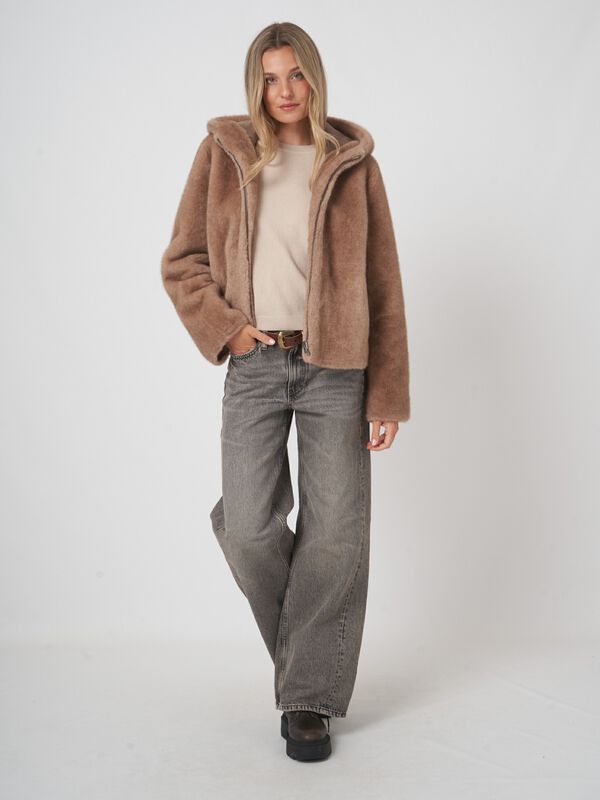 Reversible faux mink jacket with hood image number 6