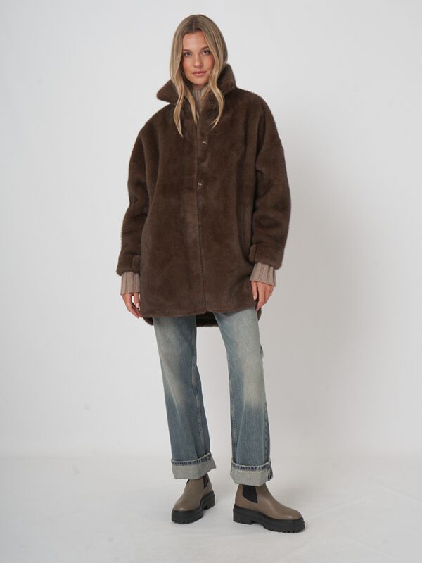 Oversized faux mink jacket image number 4