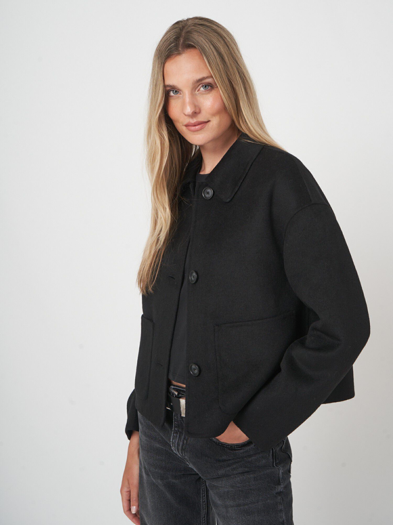 Boxy winterjas voor dames - wolmix & overhemdkraag afbeelding