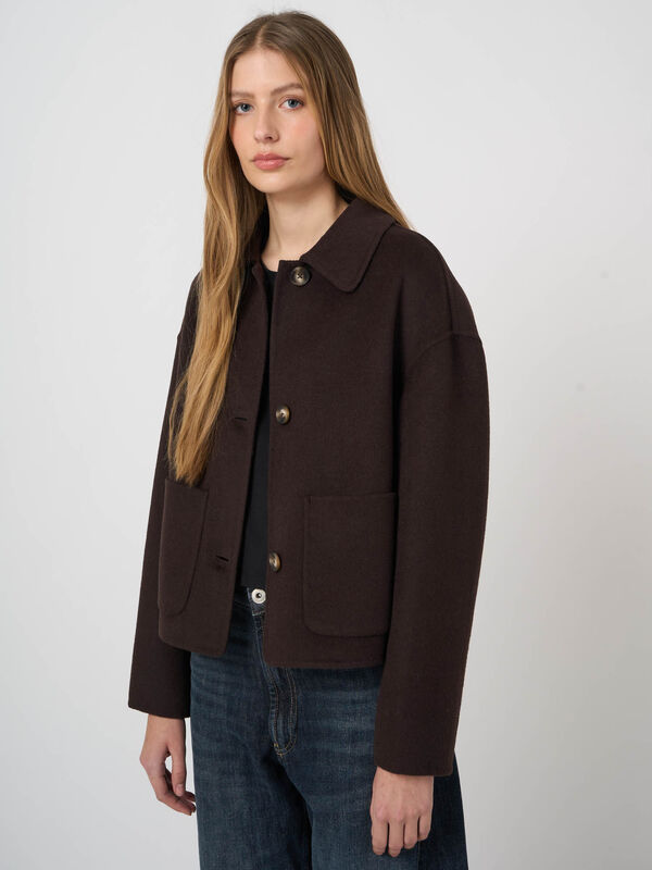 Veste boxy en laine m&eacute;lang&eacute;e &agrave; poches image number 1