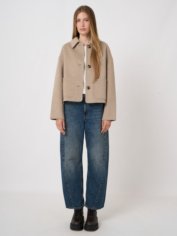 Boxy Wool-Blend Jacket with Patch Pockets image number 4