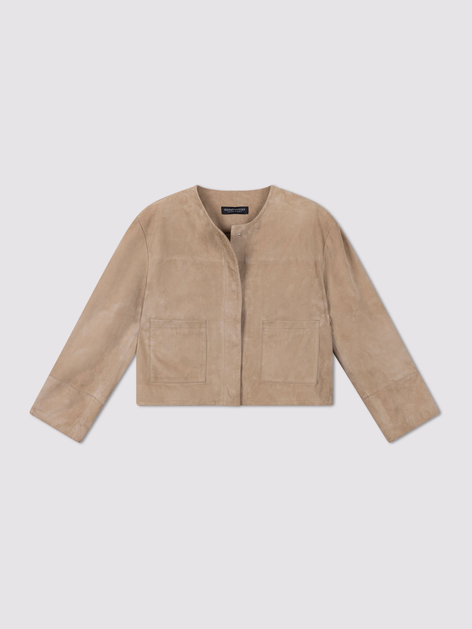 Women's suede goat leather jacket with round collar