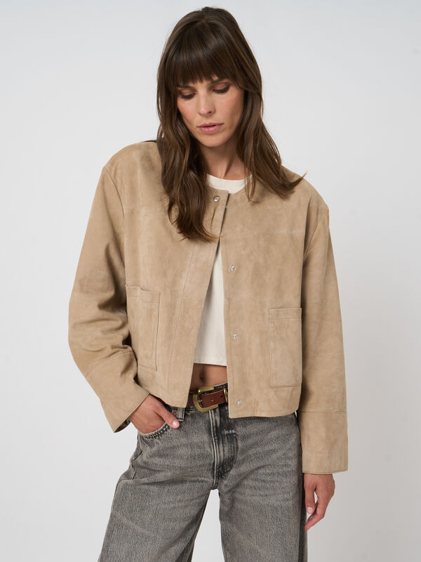 Damen Wildlederjacke aus Ziegenleder mit Rundkragen image number 2