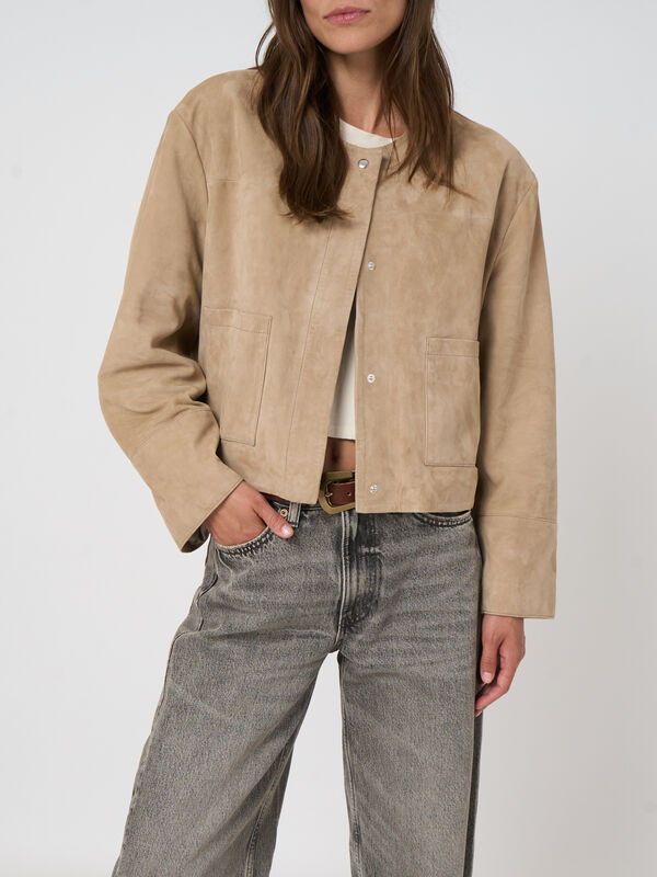 Damen Wildlederjacke aus Ziegenleder mit Rundkragen image number 3