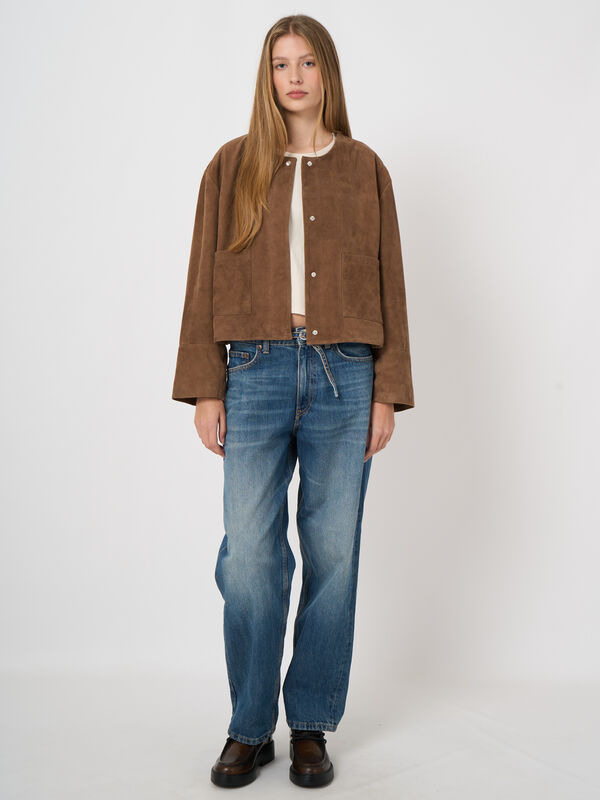 Women&rsquo;s suede goat leather jacket with round collar image number 2