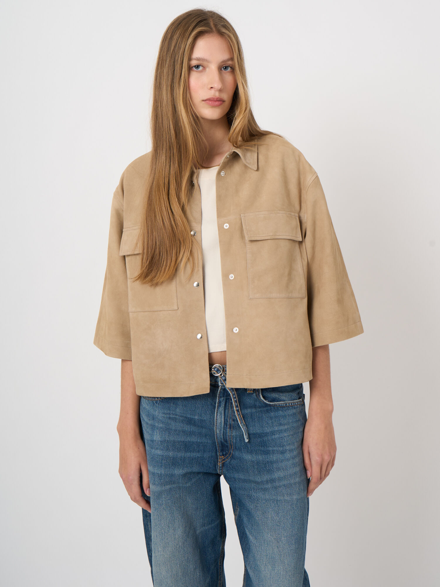 Dames overshirt van suède met borstzakken